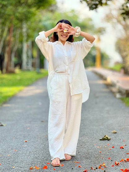 Womens Double Gauze Muslin Top and Pants Set - Loungeware
