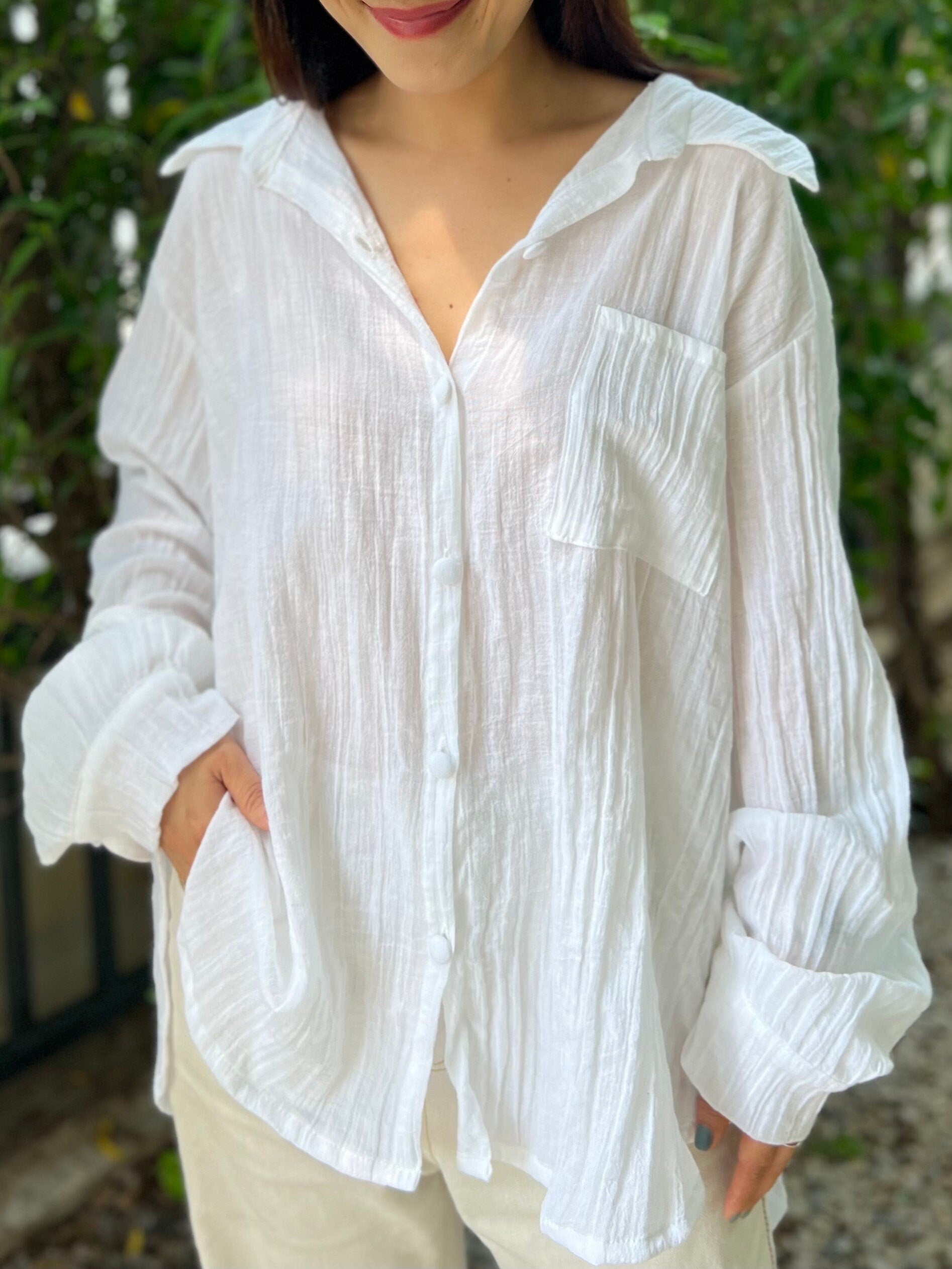 Muslin Double Gauze Blouse | Cotton Loose Fit Shirt | Summer Shirt | Beach Wear | Swimsuit Cover