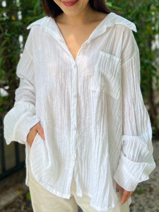 Muslin Double Gauze Blouse | Cotton Loose Fit Shirt | Summer Shirt | Beach Wear | Swimsuit Cover
