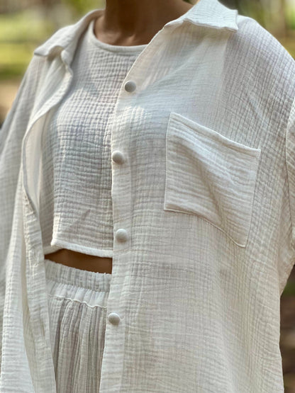 Womens Double Gauze Muslin Top and Pants Set - Loungeware