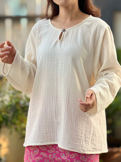 Muslin Double Gauze Pull Over Style Blouse