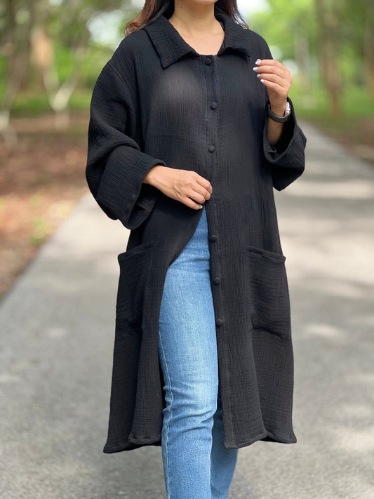 Triple Gauze Long Button Up Blouse
