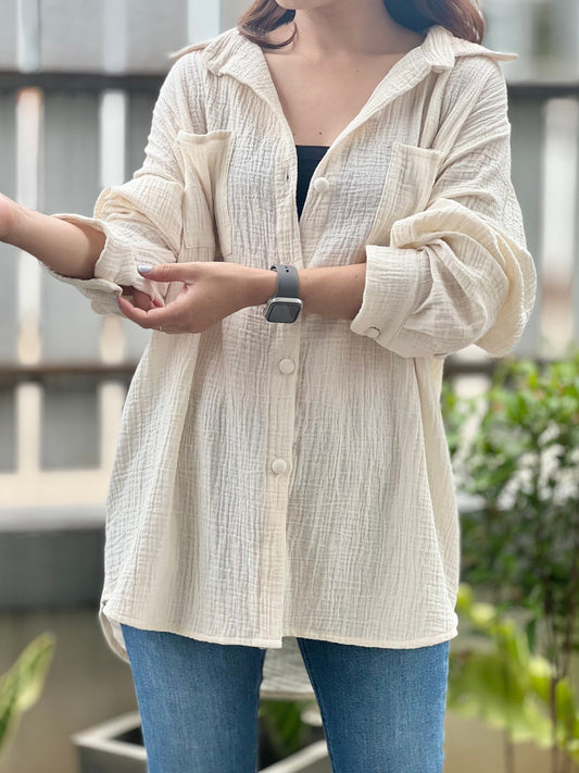 Double Gauze Loose-Fitting Long Sleeve Blouse