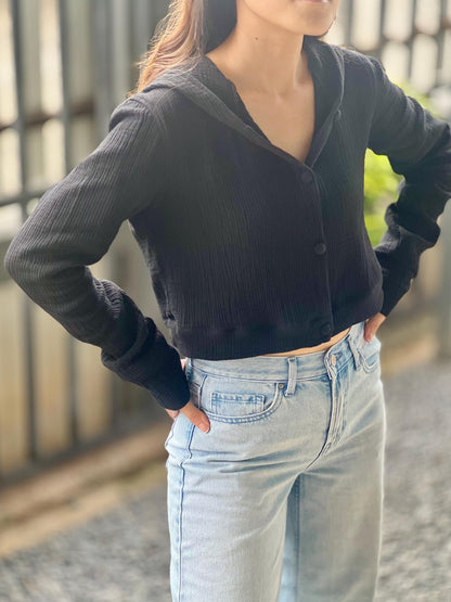 Muslin Triple Gauze Cropped Hoodie