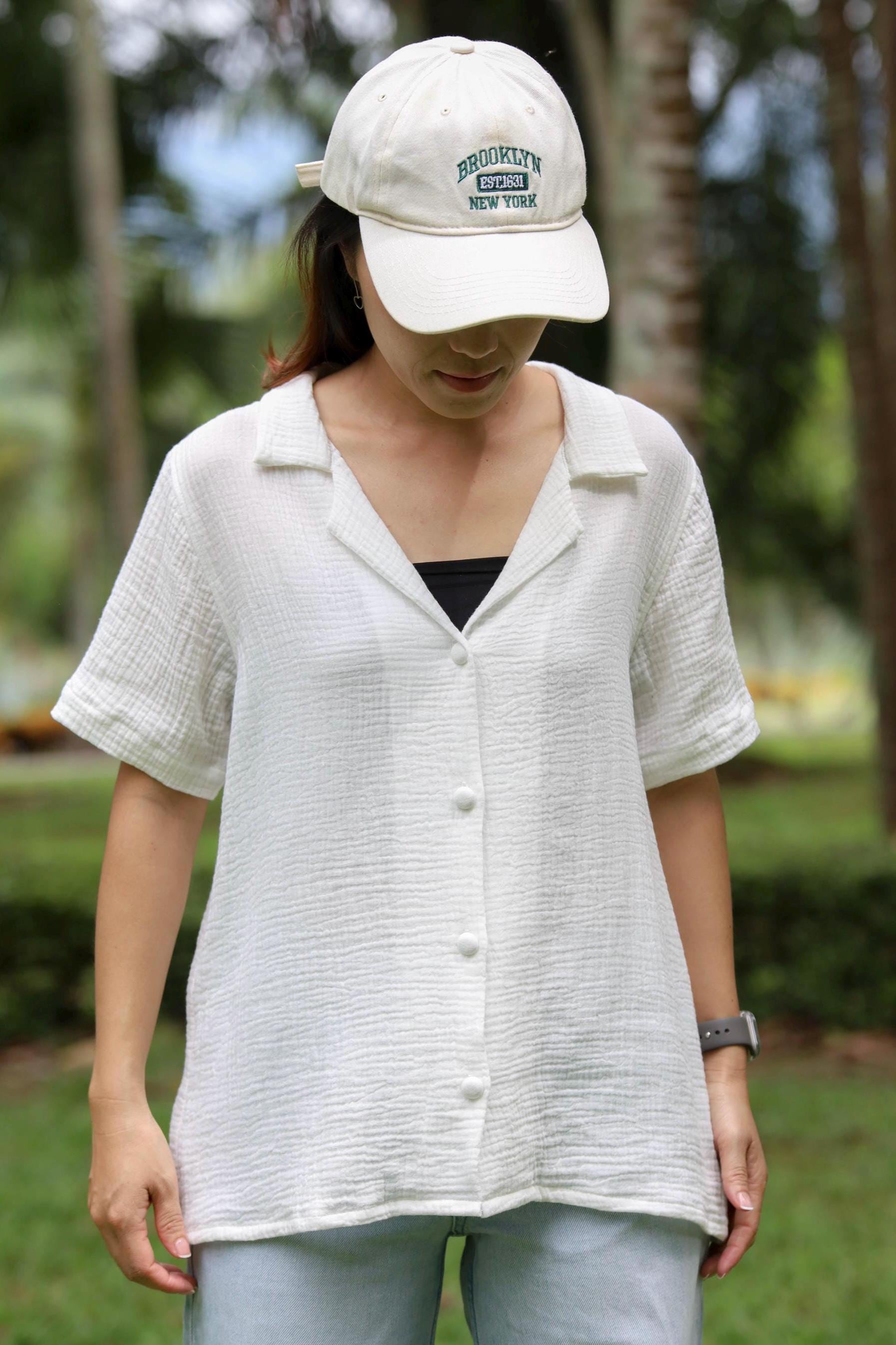 Double Gauze Short Sleeve Hawaiian Collar Blouse