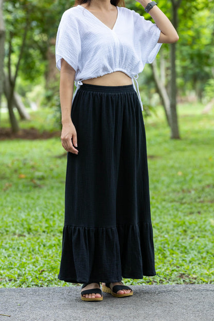 Double Gauze cotton ruffled Maxi skirt