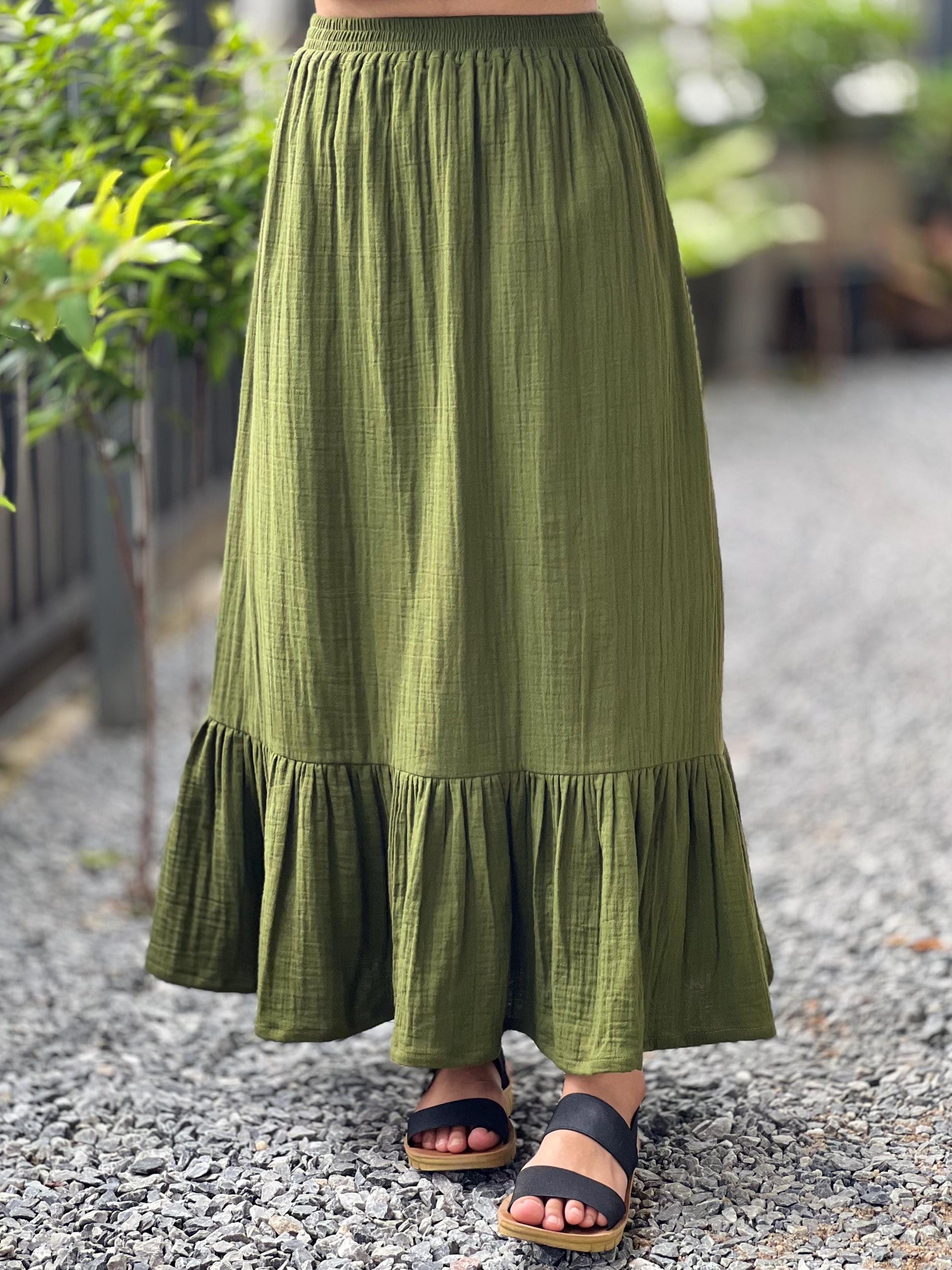 Double Gauze cotton ruffled Maxi skirt