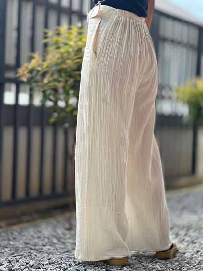 Gauze Muslin Pants | Cotton Pants | Womens Pants with Belt | Wide Leg Pants | Luxury Boho Pants | Muslin Maxi Pants | Loose Gauze Trousers