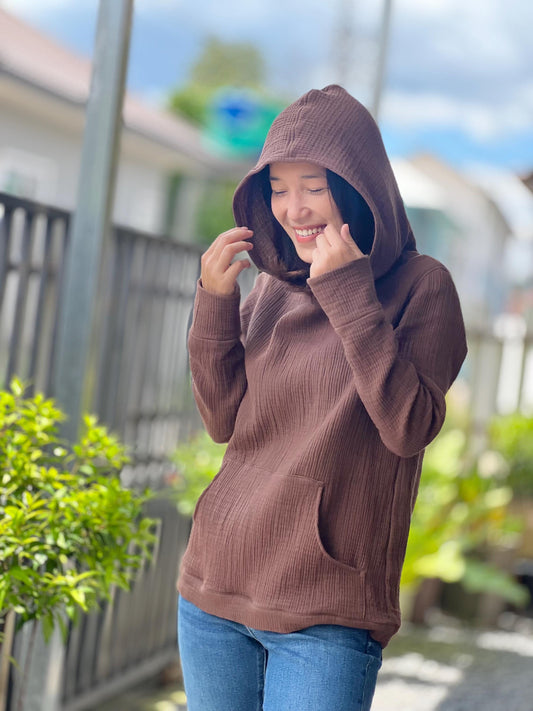Cotton Gauze Pullover | Muslin Hoodie | Lightweight Hooded Sweatshirt | Womens Muslin Apparel | Triple Gauze Hoodie | Cotton Muslin Top