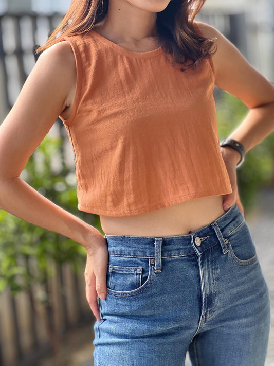 Cotton Sleeveless Crop Top Tank Blouse