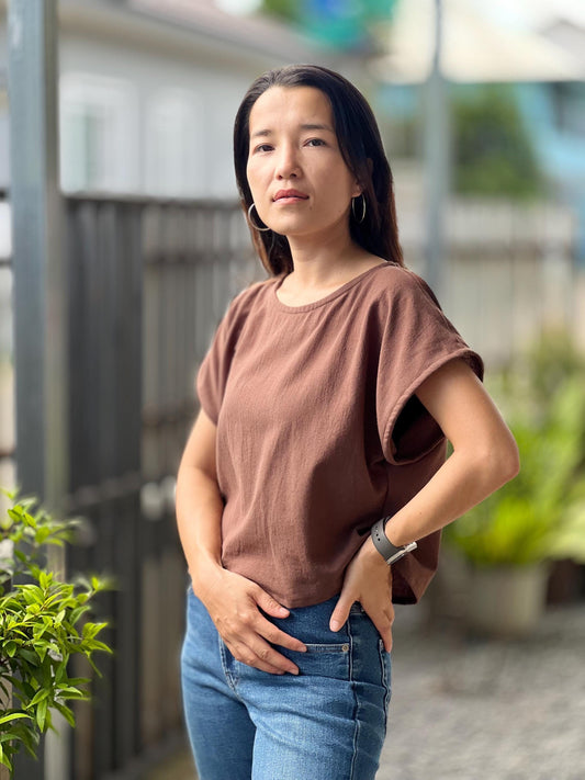 Cotton Scoop Neck Loose-Fitting Blouse