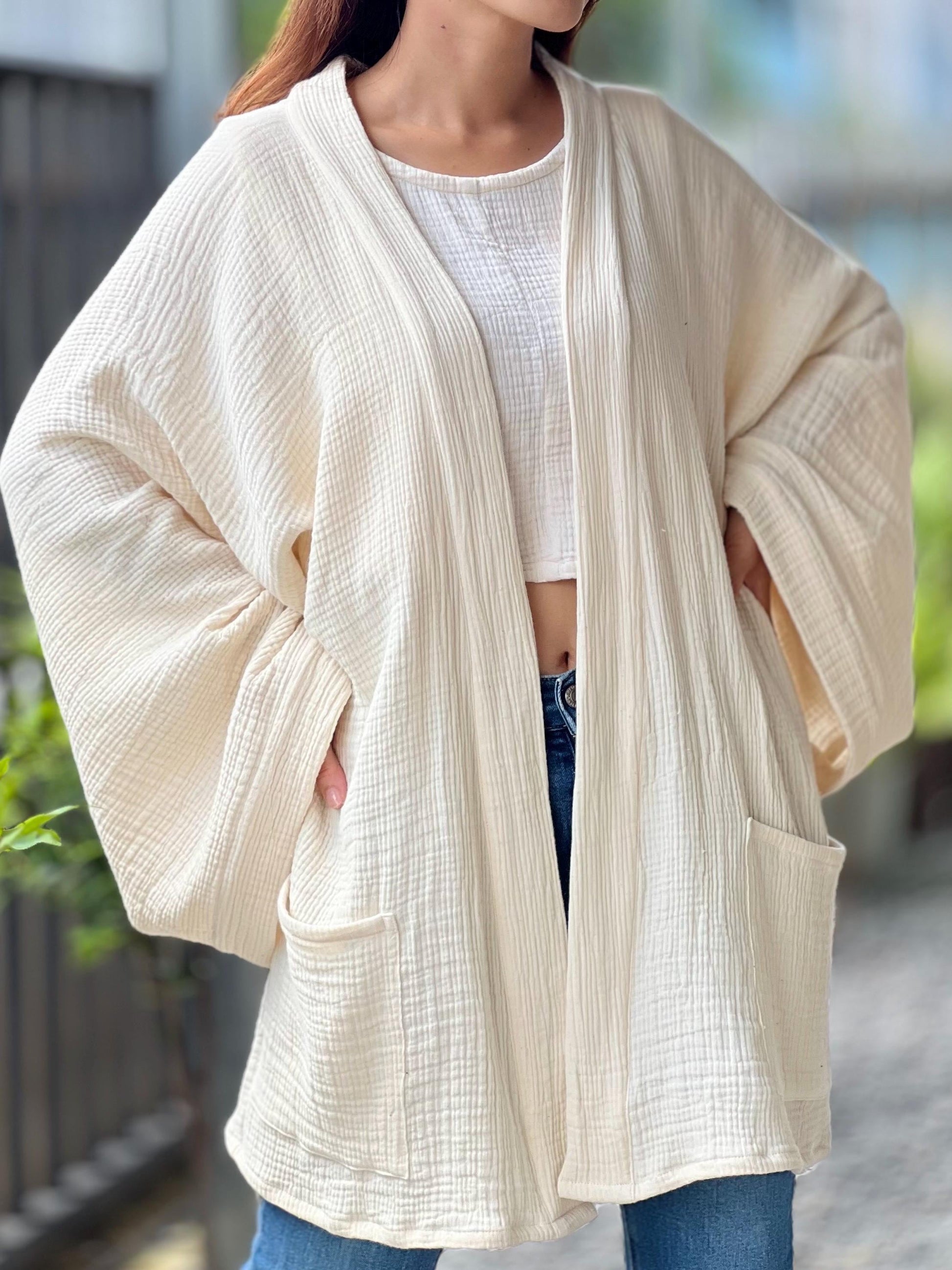 Triple Gauze Kimono | Muslin Kimono Jacket | Beach Cover Up | Morning Bathrobe | Muslin Coat | Cotton Wrap Robe | Bridesmaid Gift