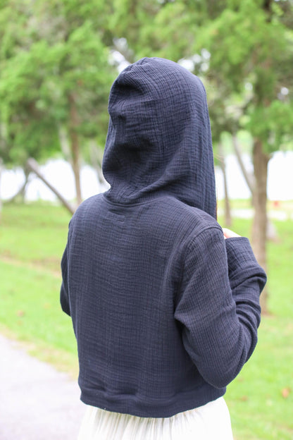 Muslin Triple Gauze Cropped Hoodie