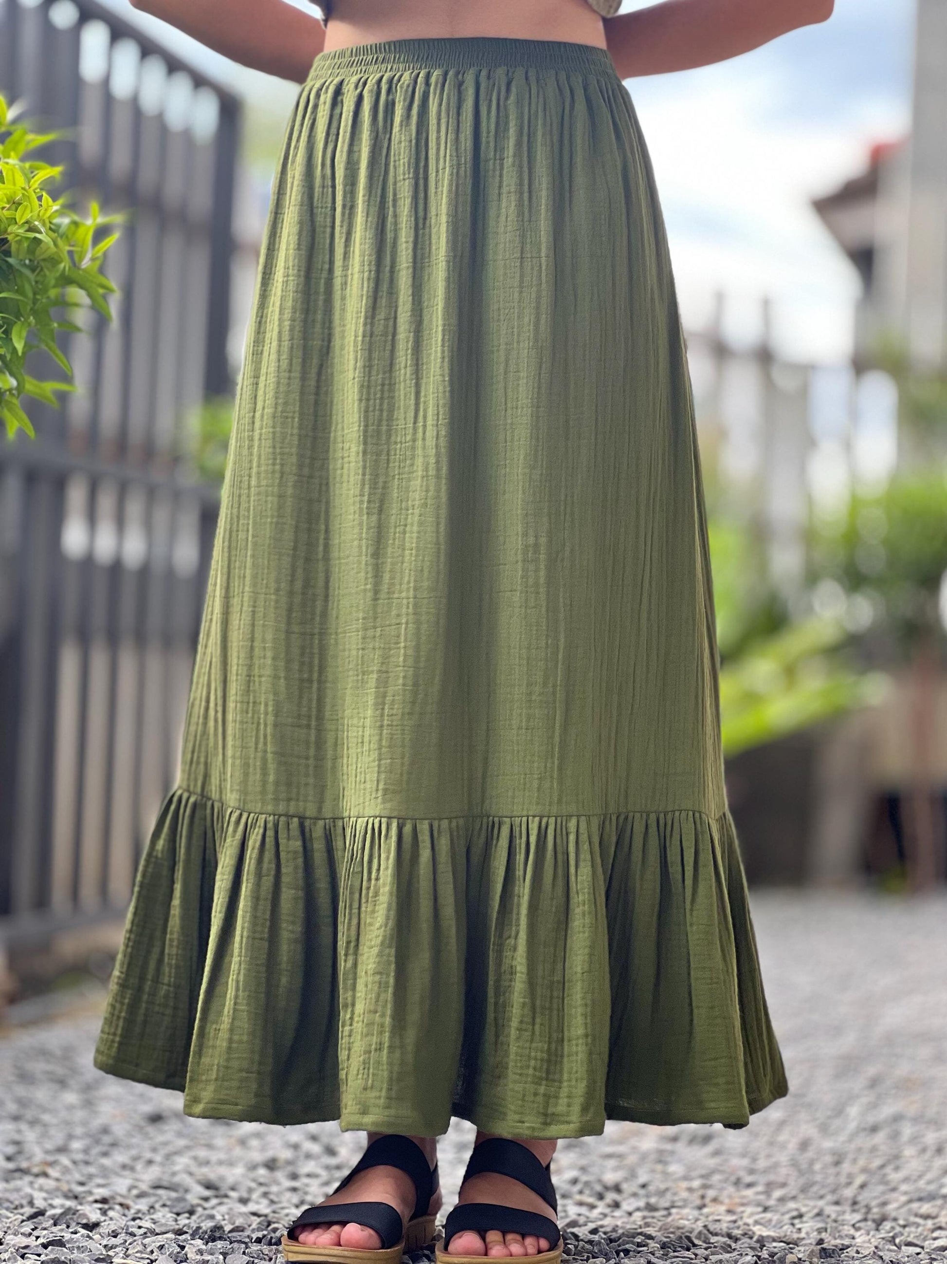 Double Gauze cotton ruffled Maxi skirt