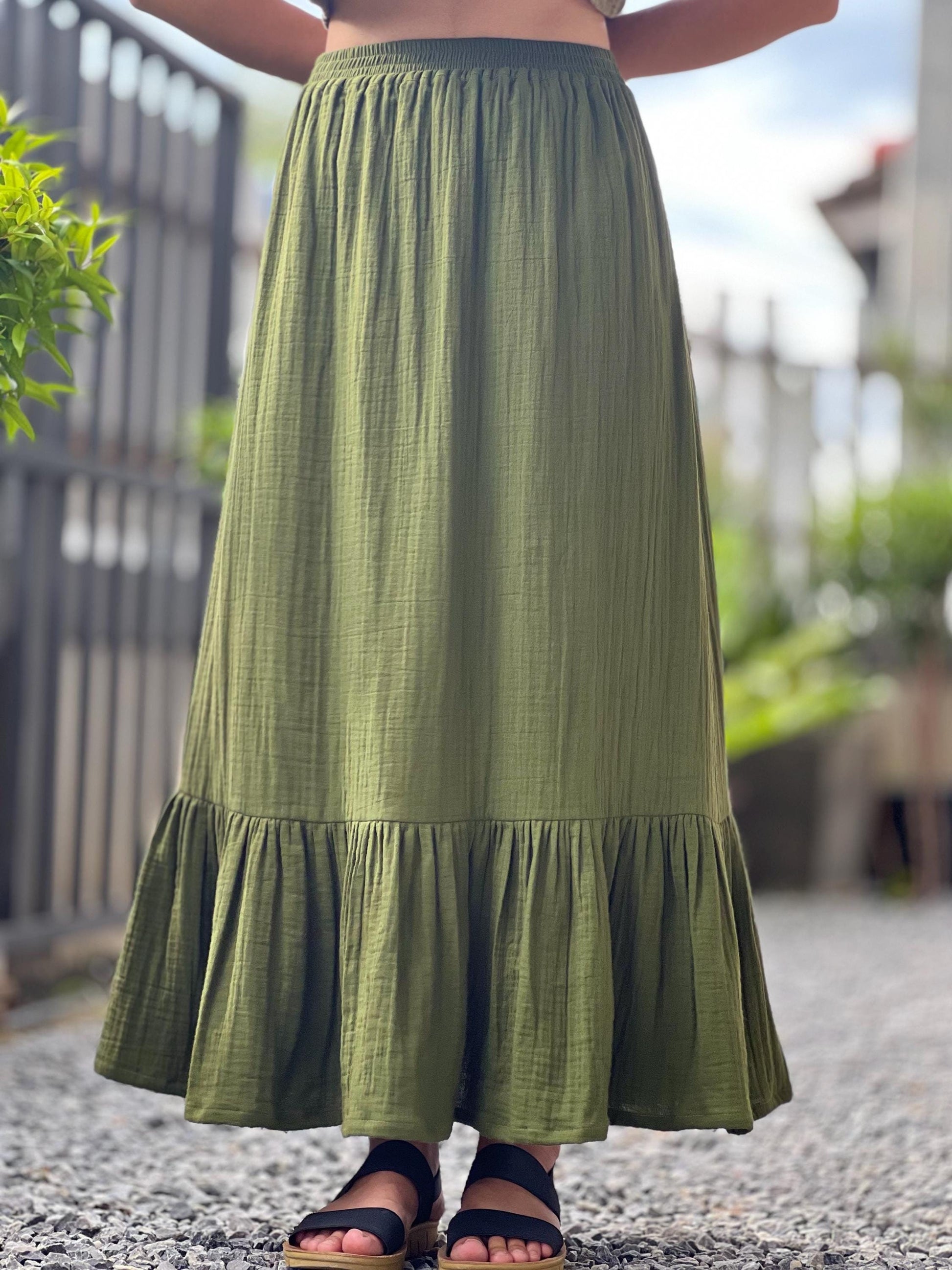 Double Gauze cotton ruffled Maxi skirt