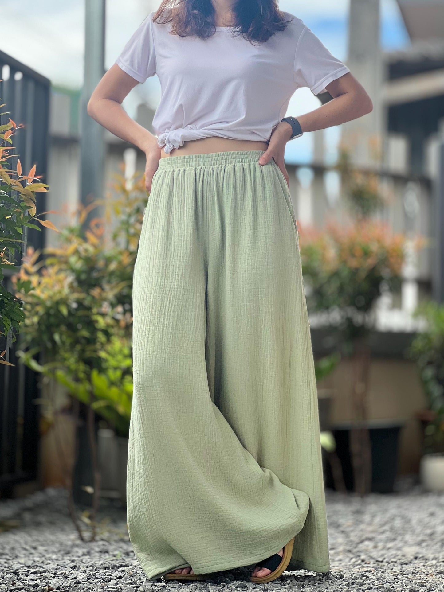 Gauze Muslin Pants |Cotton Pants |Wide Leg Pants | Muslin Maxi Pants | Loose Gauze Trousers Womens Double | Gauze Muslin Pants - Loungeware