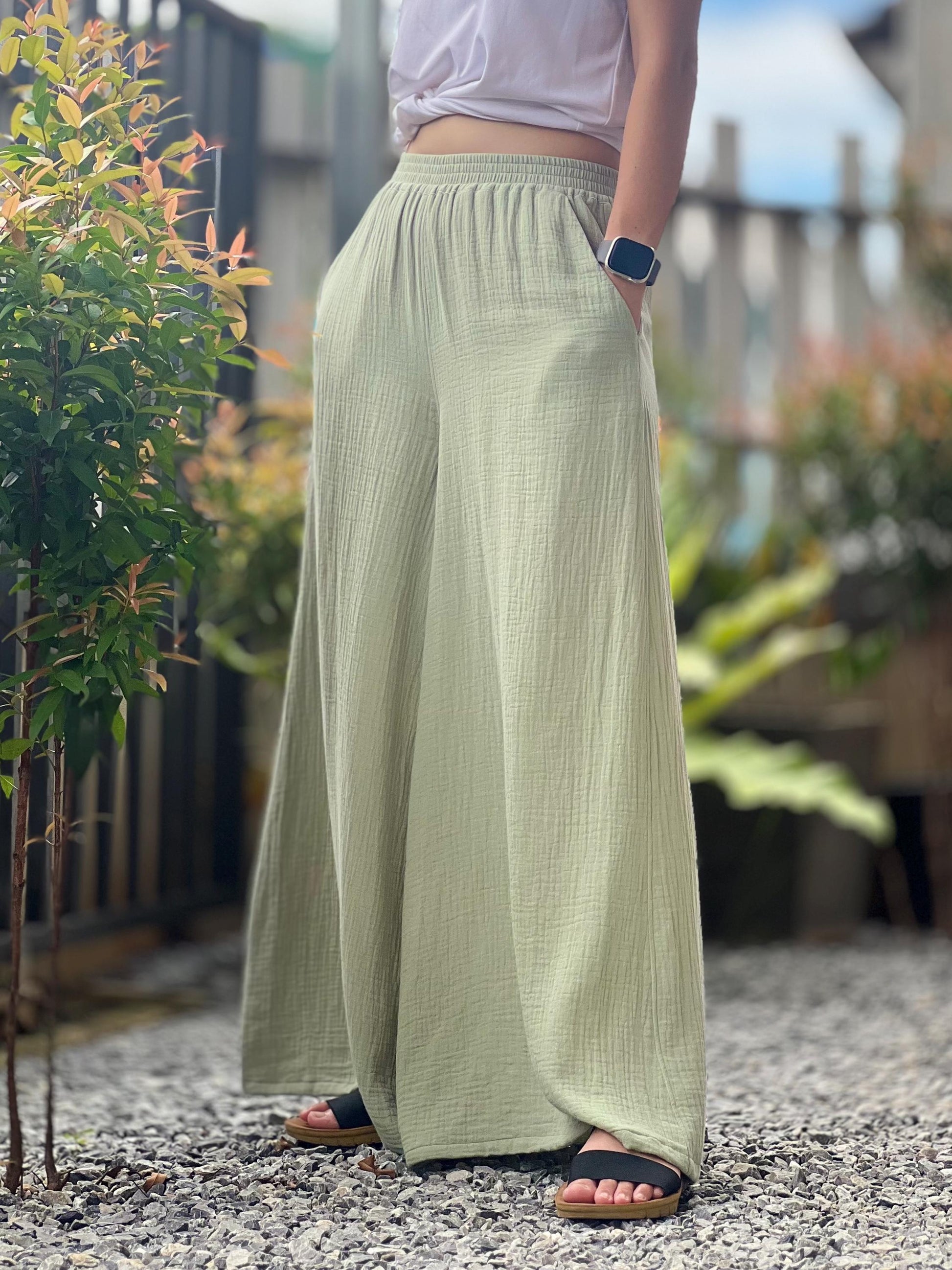 Gauze Muslin Pants |Cotton Pants |Wide Leg Pants | Muslin Maxi Pants | Loose Gauze Trousers Womens Double | Gauze Muslin Pants - Loungeware