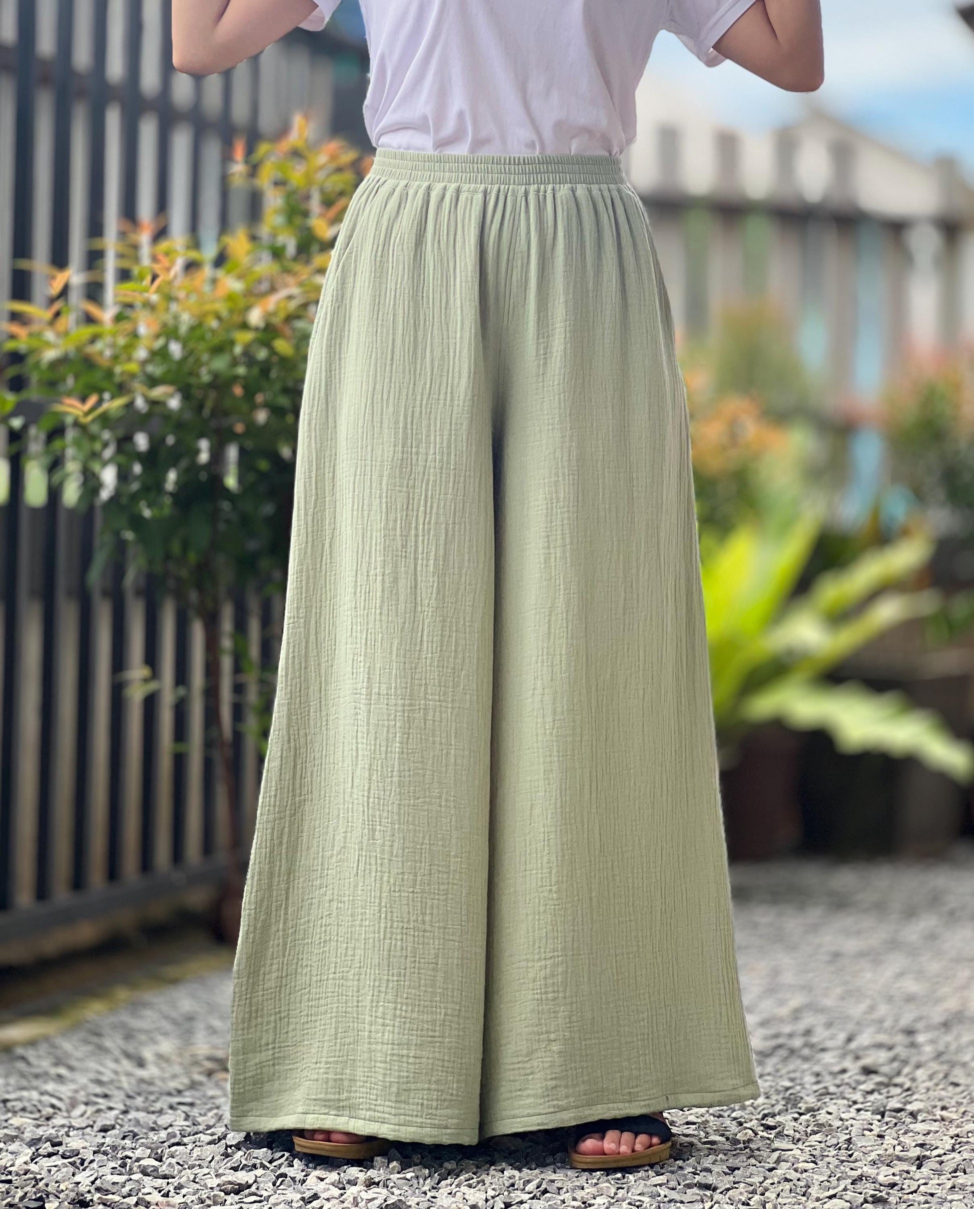 Gauze Muslin Pants |Cotton Pants |Wide Leg Pants | Muslin Maxi Pants | Loose Gauze Trousers Womens Double | Gauze Muslin Pants - Loungeware