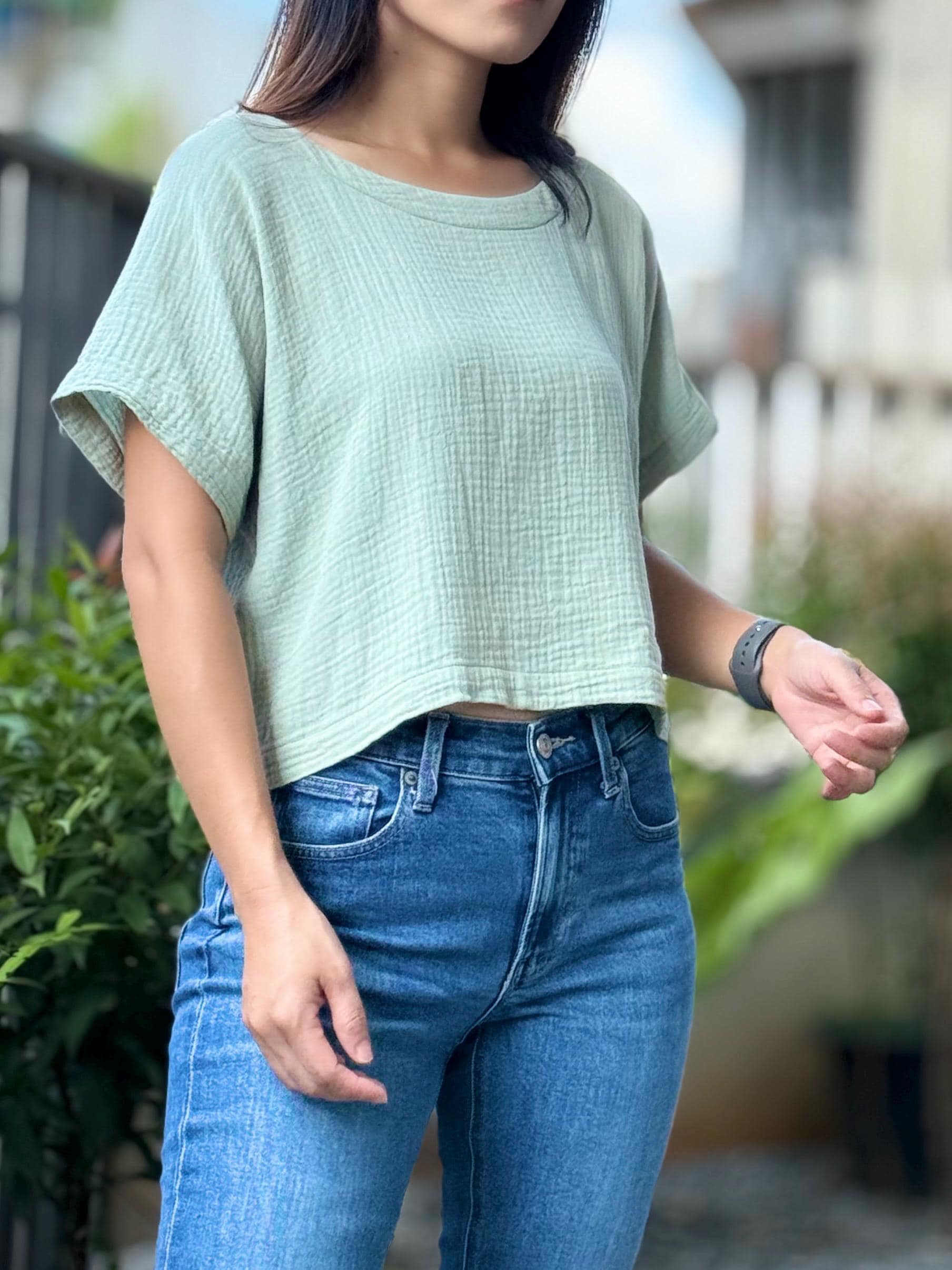 Double Gauze Reverseable Button-up Blouse