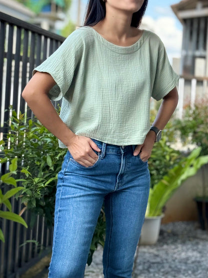 Double Gauze Reverseable Button-up Blouse