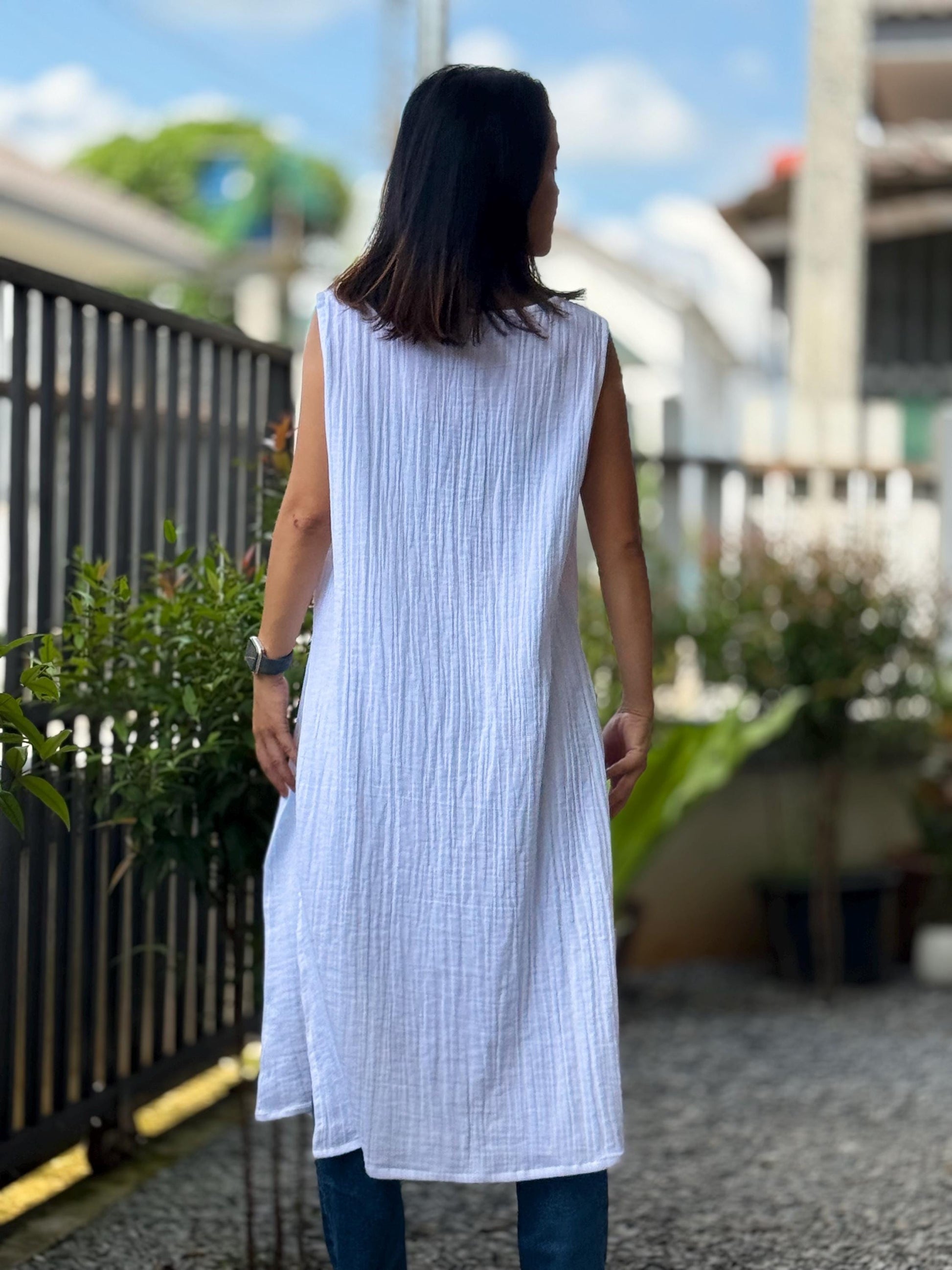 Muslin Double Gauze Sleeveless Long Top