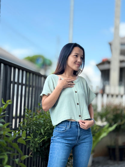 Double Gauze Reverseable Button-up Blouse
