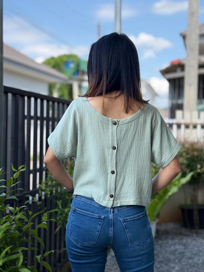 Double Gauze Reverseable Button-up Blouse