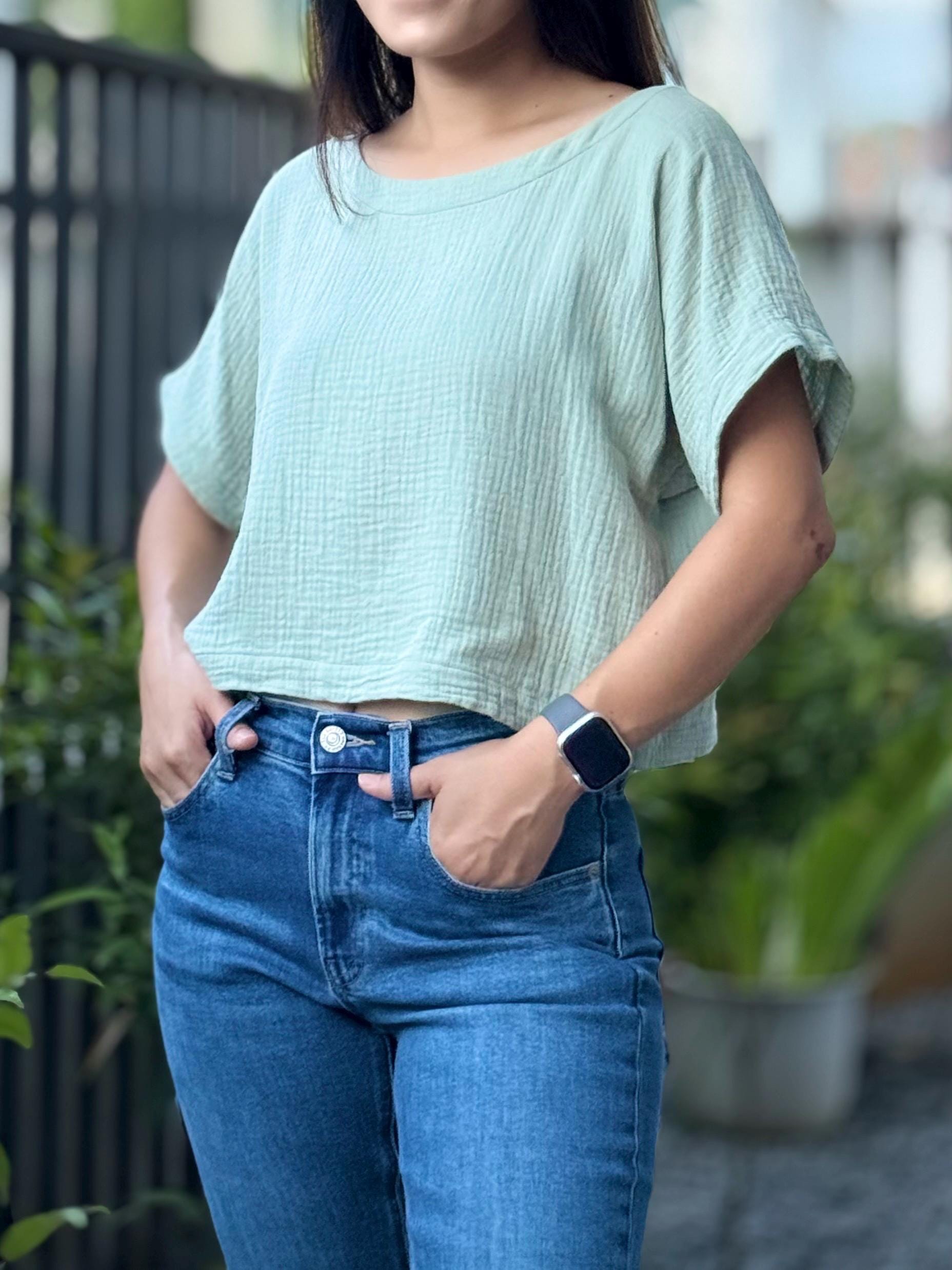 Double Gauze Reverseable Button-up Blouse