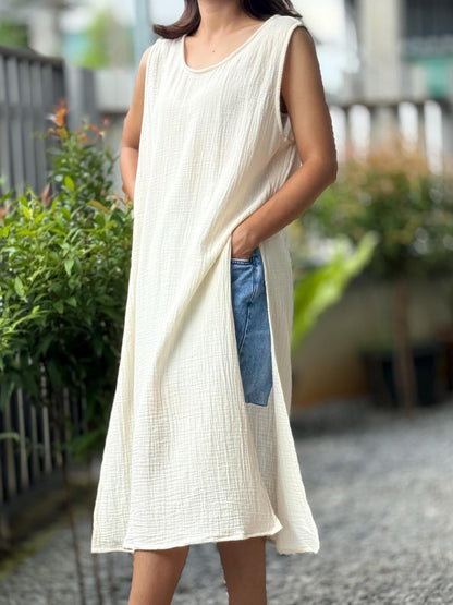 Muslin Double Gauze Sleeveless Long Top