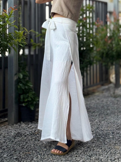 Split Wide Leg Tied Pants | Bali Beach Pants | Summer Pants | Gauze Muslin Pant |