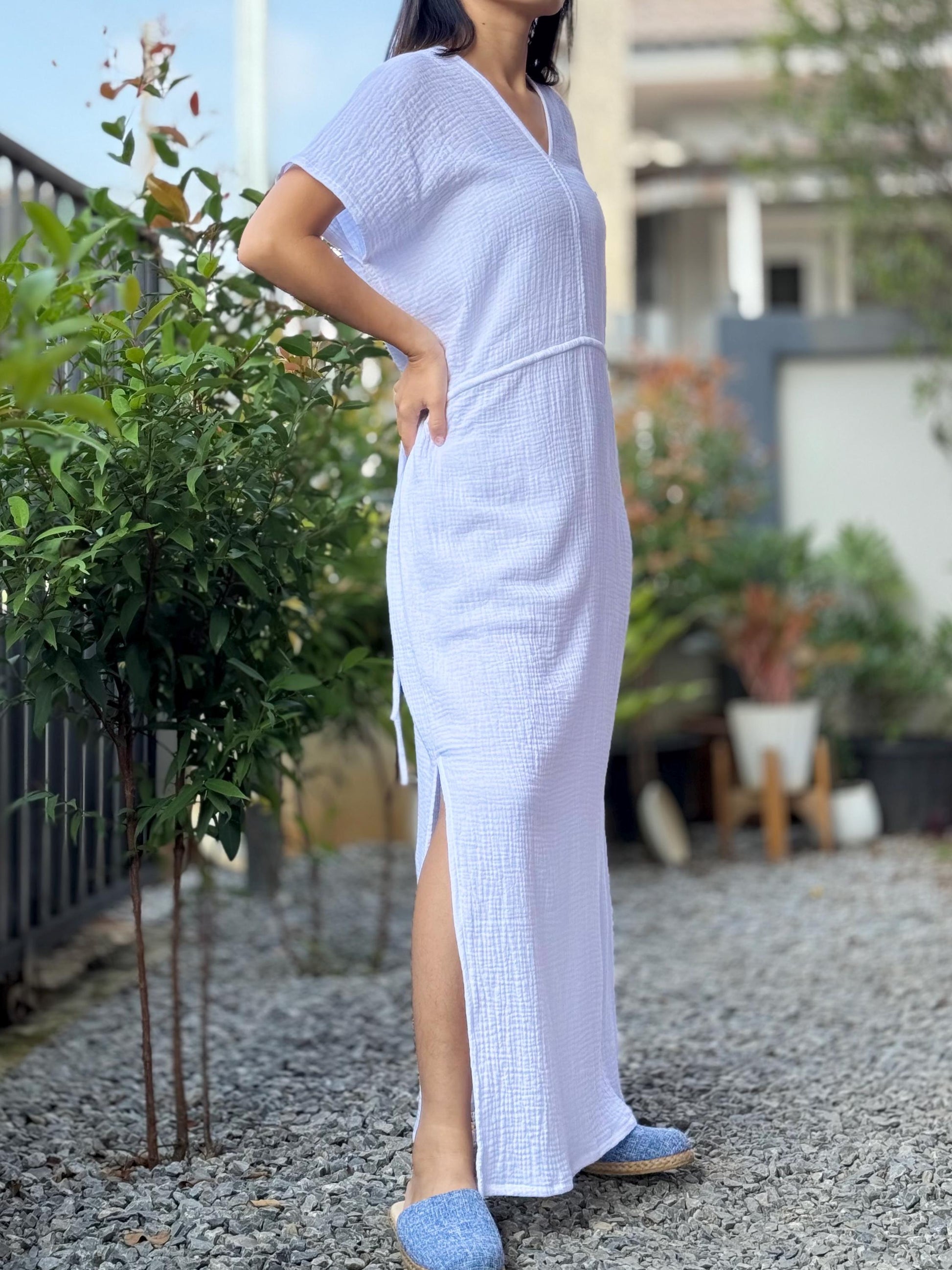 Soft Cotton Free Flowing Kaftan Dress in Double Gauze