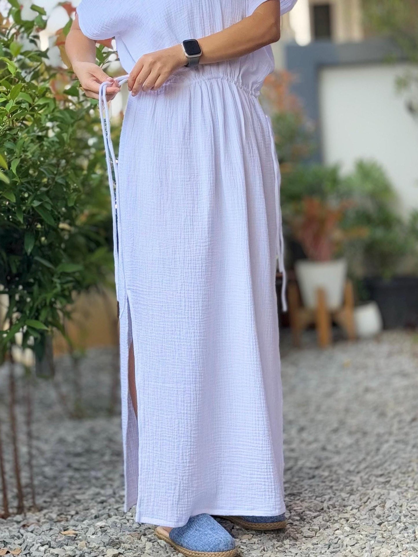 Soft Cotton Free Flowing Kaftan Dress in Double Gauze