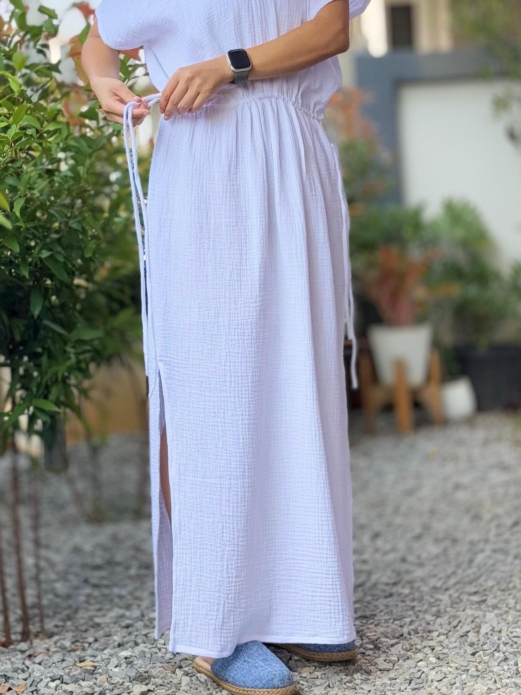Soft Cotton Free Flowing Kaftan Dress in Double Gauze