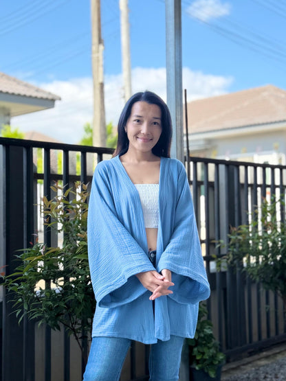 Muslin Double Gauze Kimono Loose Cover Up With Pockets