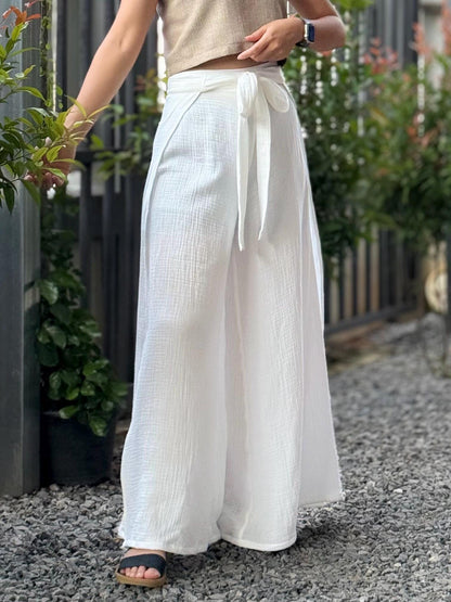 Split Wide Leg Tied Pants | Bali Beach Pants | Summer Pants | Gauze Muslin Pant |