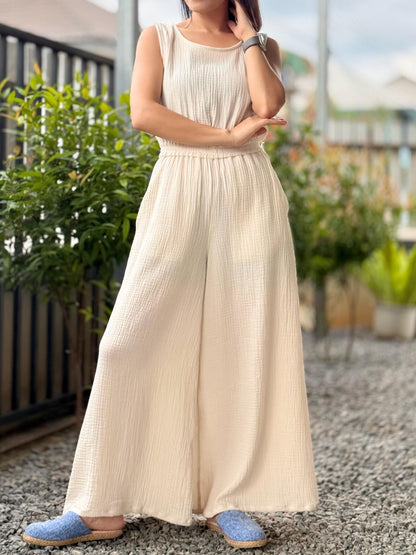 Sleeveless Jumpsuit in Double Cotton Gauze