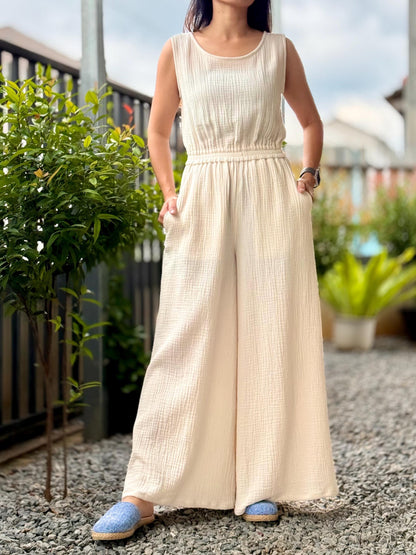 Sleeveless Jumpsuit in Double Cotton Gauze