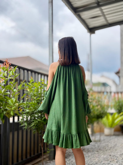Off Shoulder Dress | Puff Sleeve Dress | Cotton Dress | Double Gauze dress |Ruffled hem Double Gauze dress