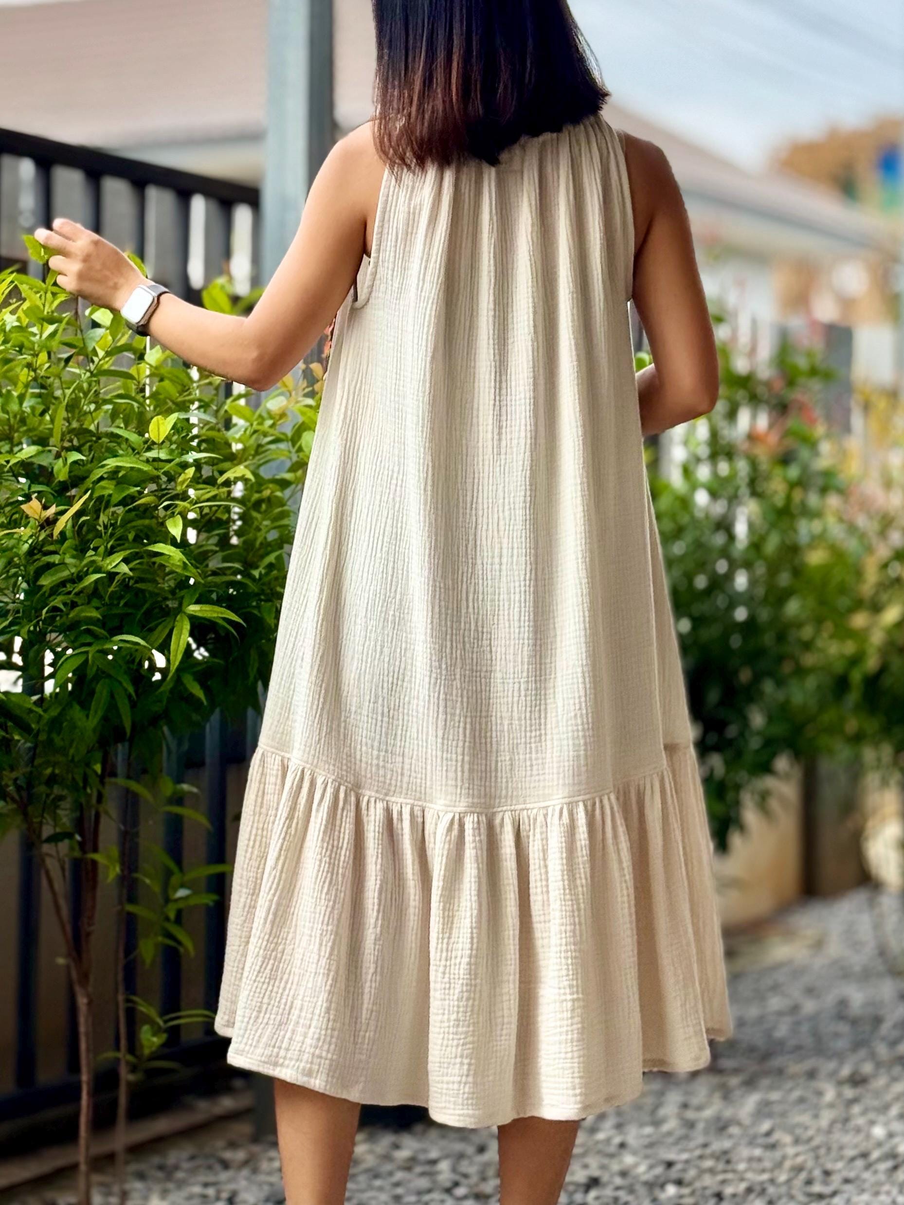 Sleeveless Ruffled Dress | Cotton Dress | Double Gauze Dress