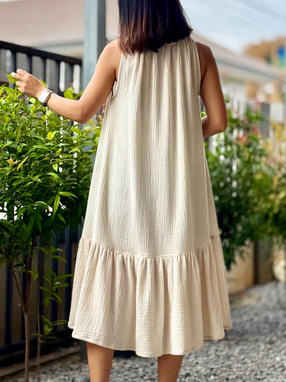 Sleeveless Ruffled Dress | Cotton Dress | Double Gauze Dress