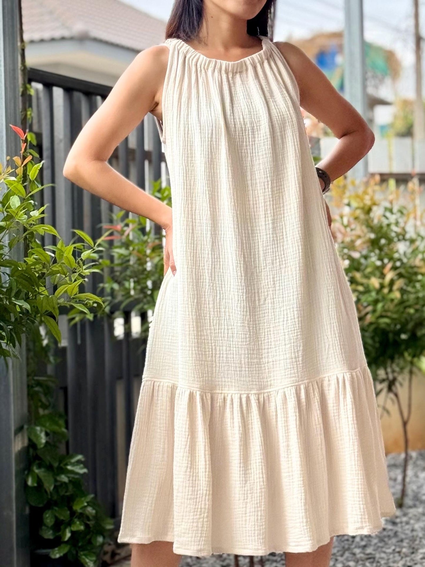 Sleeveless Ruffled Dress | Cotton Dress | Double Gauze Dress