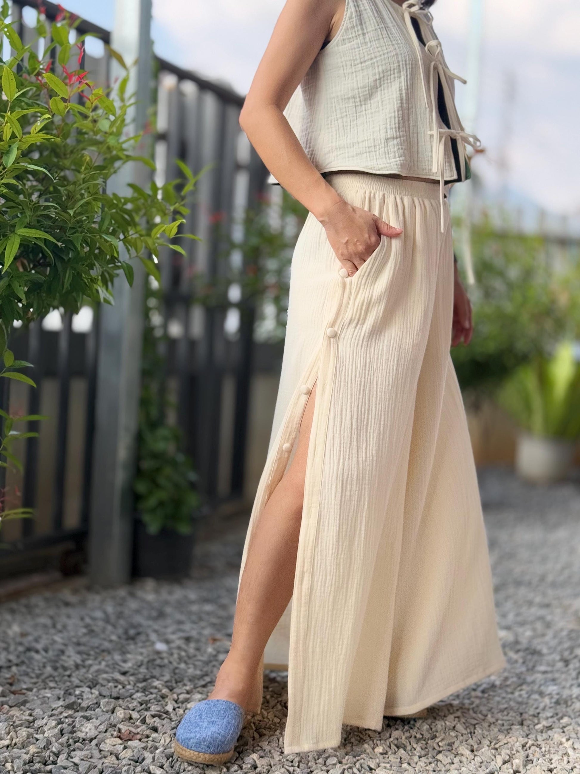 Wide Leg Pants | Muslin Maxi Pants | Loose Gauze Trousers Womens Double | Gauze Muslin Pants - Loungeware
