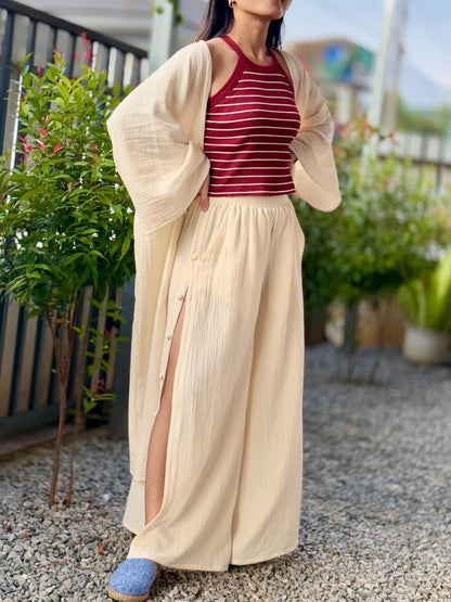 Wide Leg Pants | Muslin Maxi Pants | Loose Gauze Trousers Womens Double | Gauze Muslin Pants - Loungeware