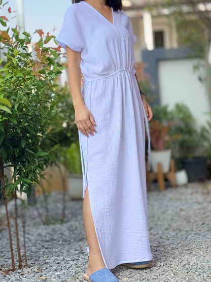 Soft Cotton Free Flowing Kaftan Dress in Double Gauze