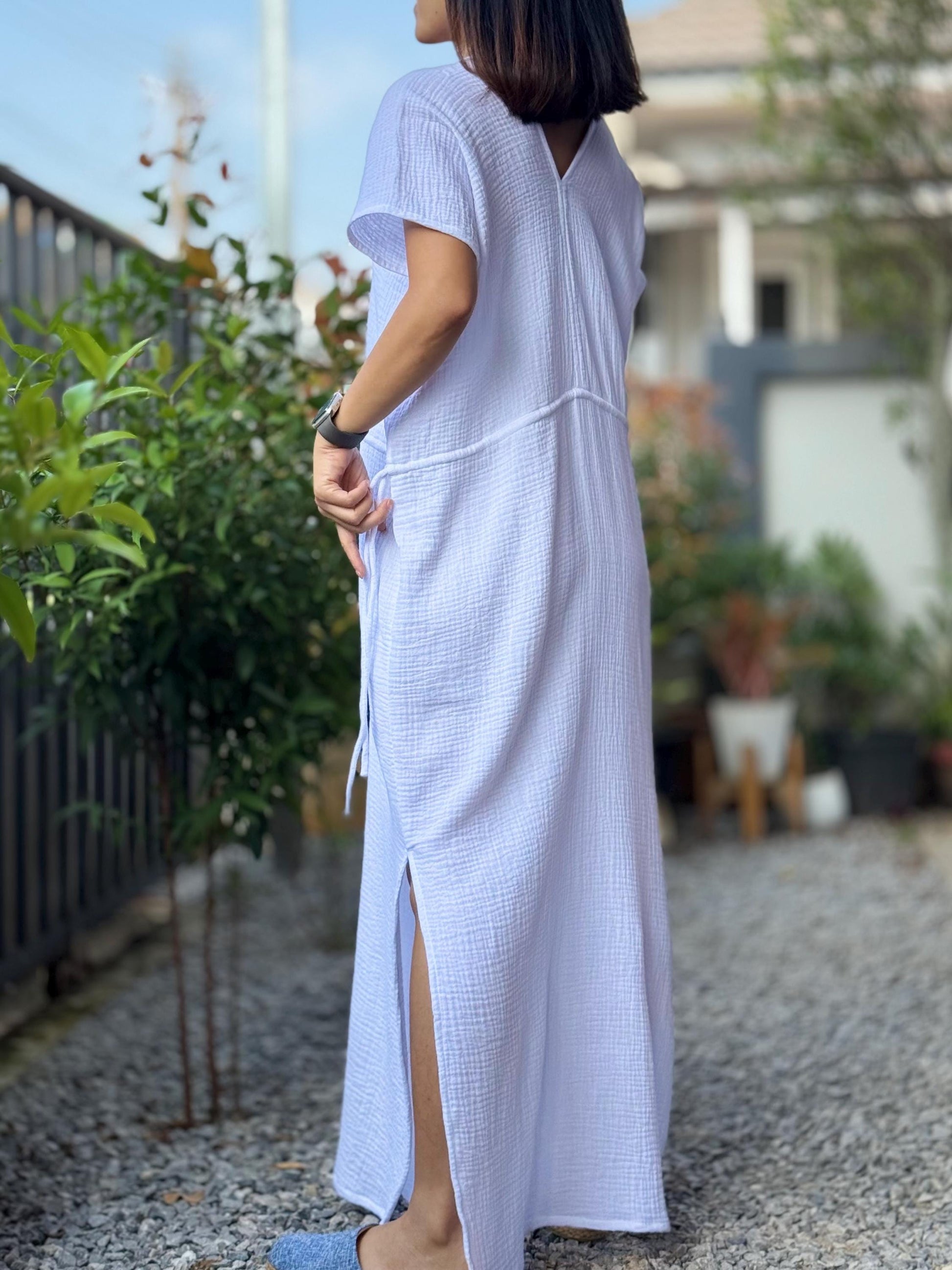 Soft Cotton Free Flowing Kaftan Dress in Double Gauze