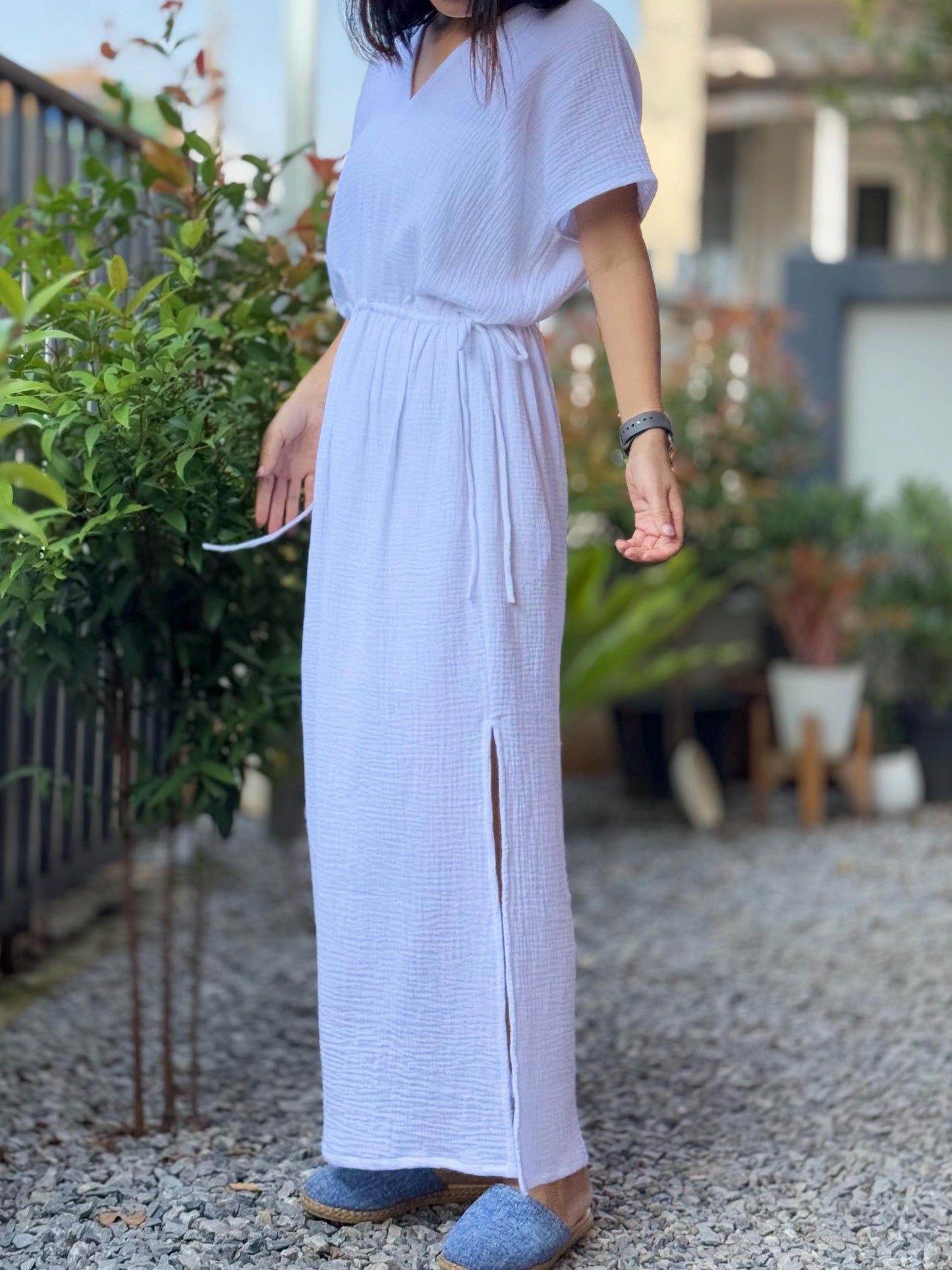 Soft Cotton Free Flowing Kaftan Dress in Double Gauze