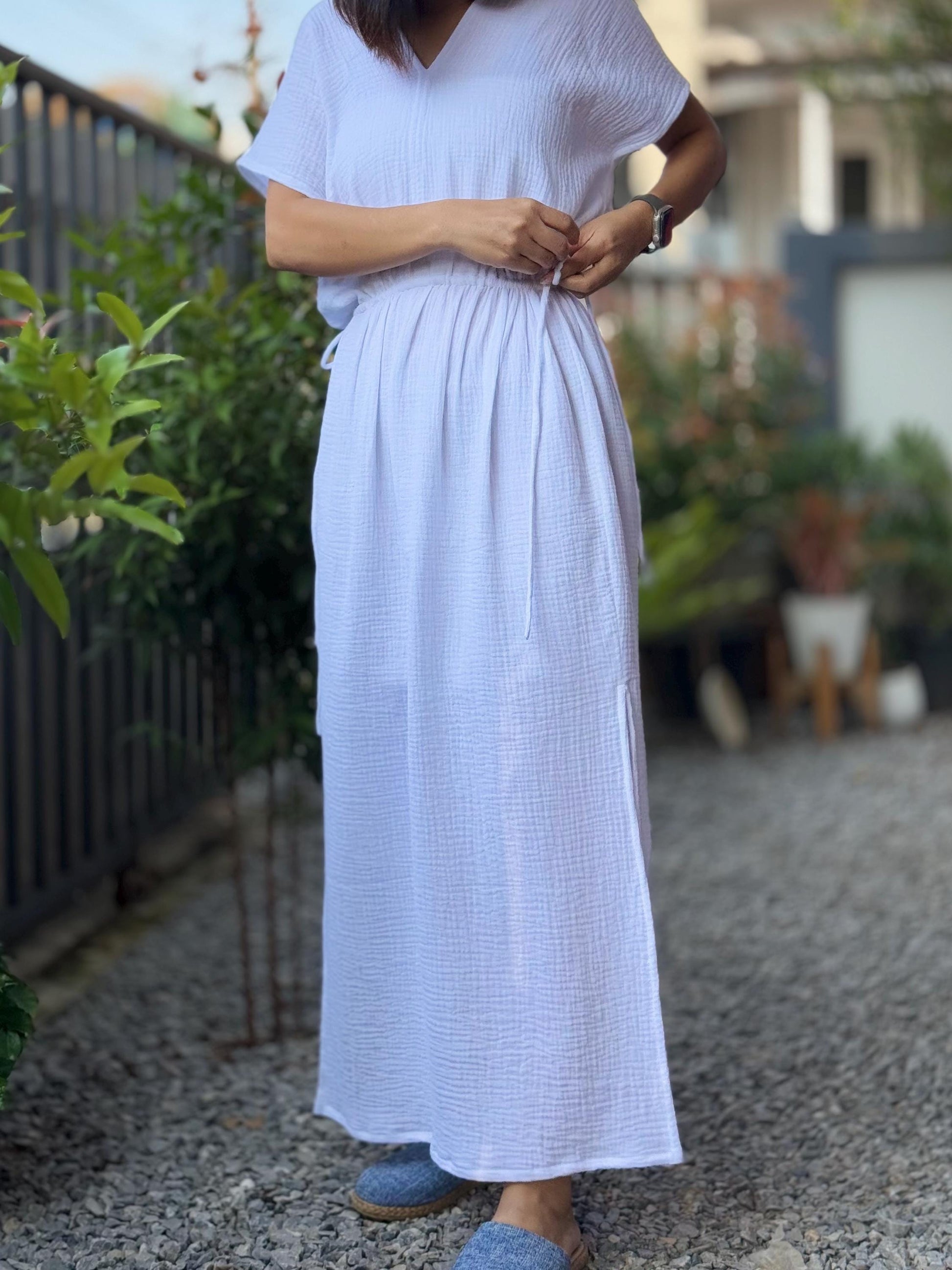 Soft Cotton Free Flowing Kaftan Dress in Double Gauze