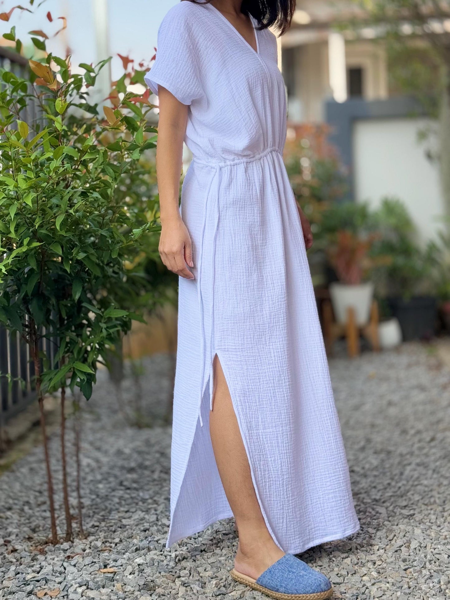 Soft Cotton Free Flowing Kaftan Dress in Double Gauze