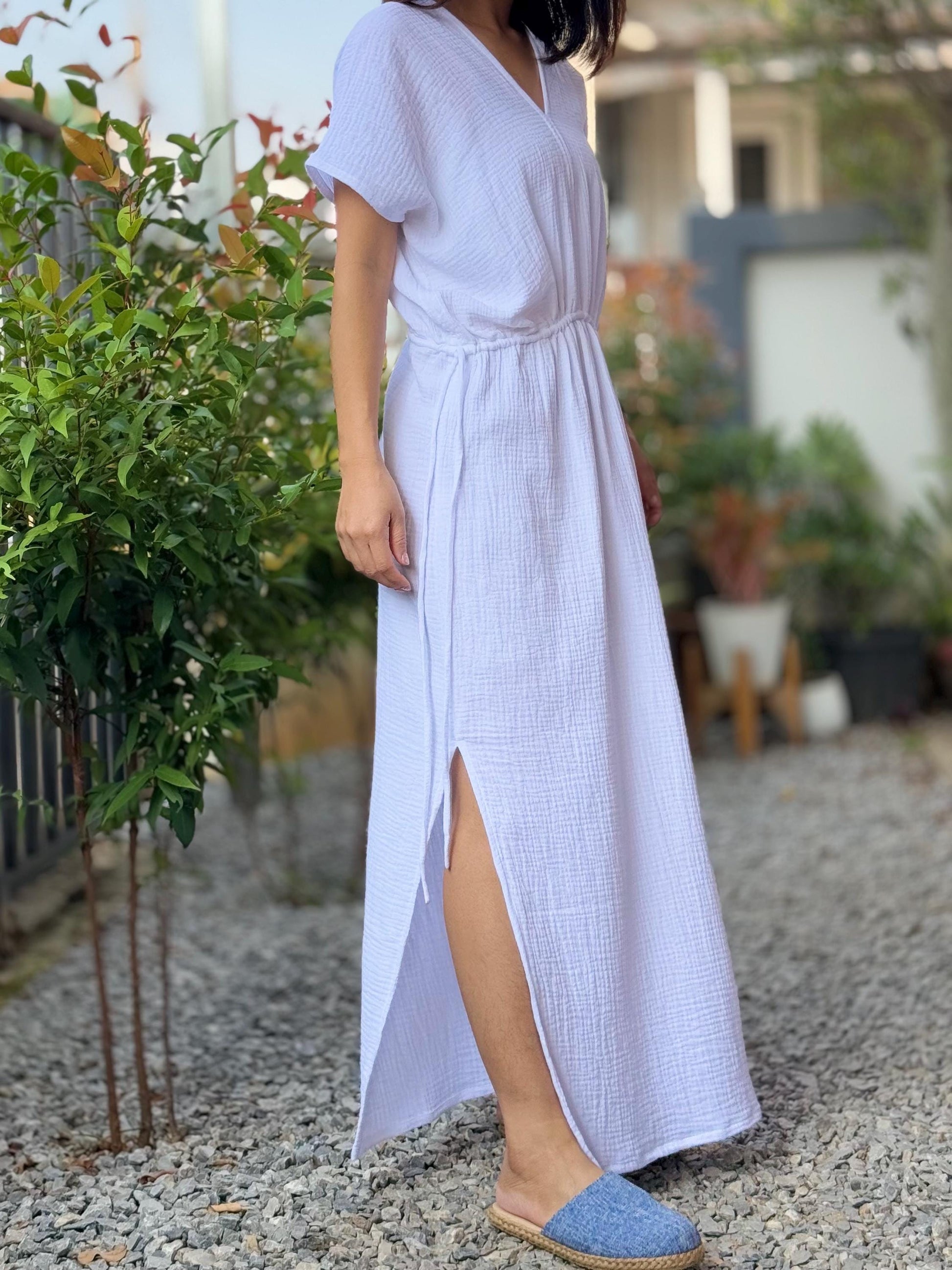 Soft Cotton Free Flowing Kaftan Dress in Double Gauze