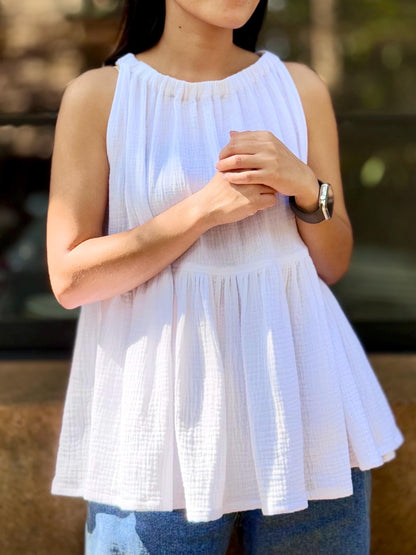 Muslin Double Gauze Blouse with Ruffles |Summer Tank Top